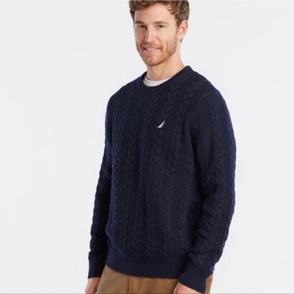 Nautica Men's Navy Classic Fit Cable Knit Sweater - Picture 1 of 5